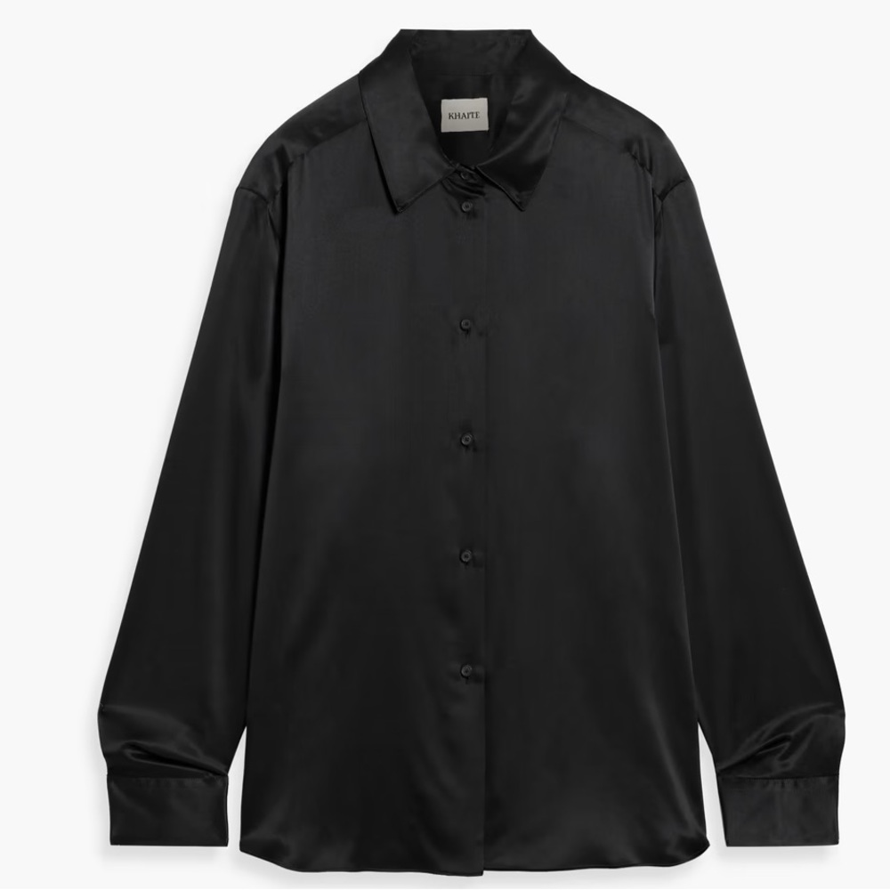 Argo Button-Up Silk Shirt in Black
